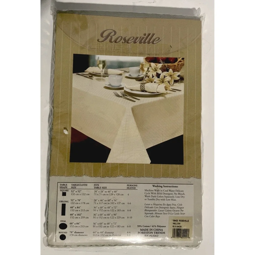 Vintage Foreston Trends Roseville Willow Tablecloth Green 60x84